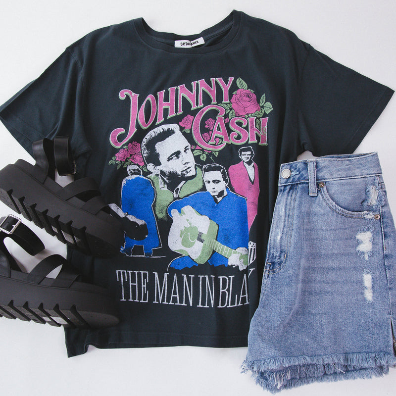 Johnny Cash The Man In Black Boyfriend Tee, Vintage Black | Daydreamer