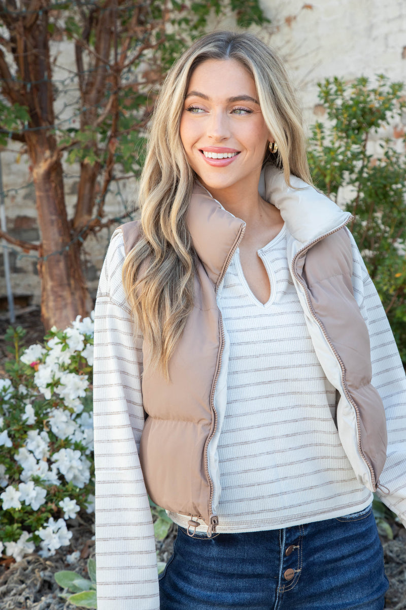 Gracey Reversible Crop Vest, Light Mocha