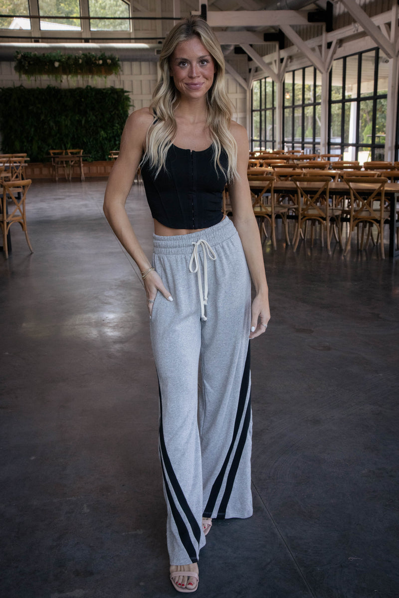 Sariah Stripe Wide Leg Sweatpants, Heather Grey/Black