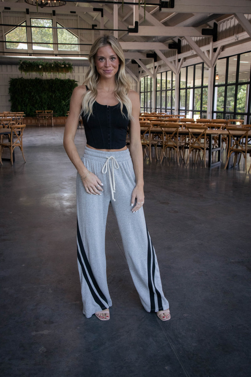 Sariah Stripe Wide Leg Sweatpants, Heather Grey/Black