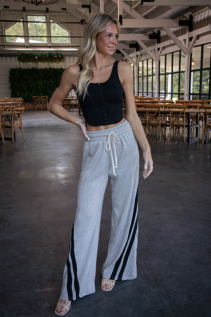 Sariah Stripe Wide Leg Sweatpants, Heather Grey/Black