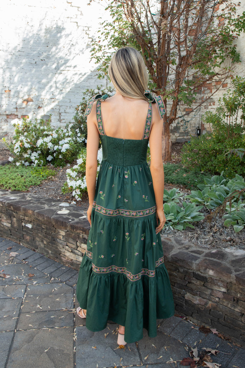 Lakyn Embroidered Maxi Dress, Hunter Green