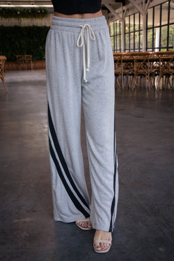 Sariah Stripe Wide Leg Sweatpants, Heather Grey/Black