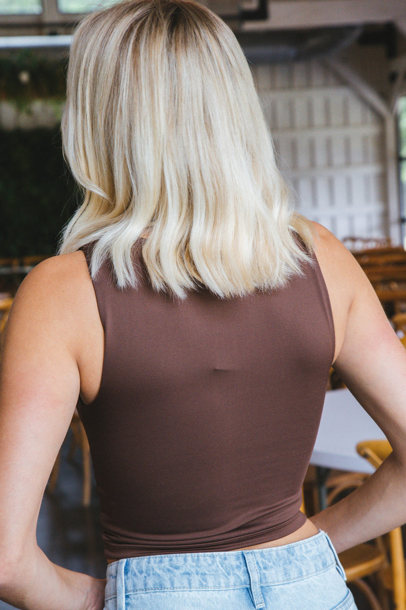 Wren Solid Cropped Tank Top, Coffee Bean