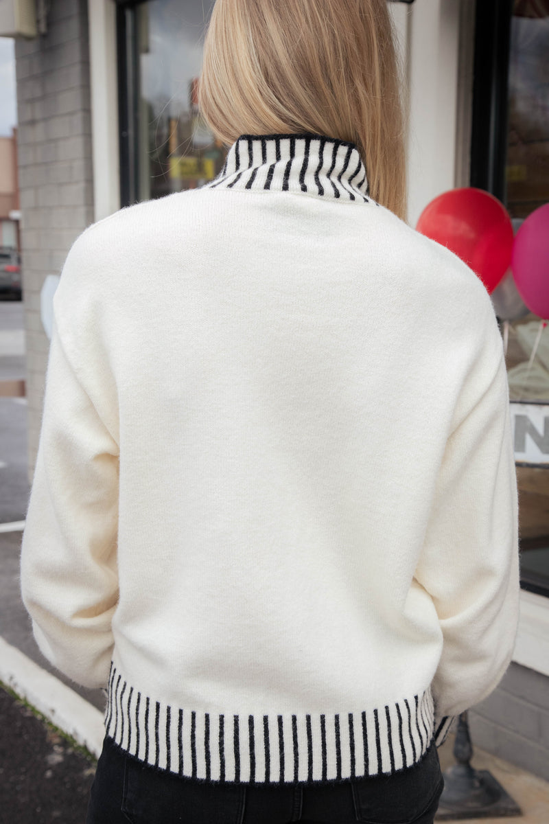 Bryana Stitch Detail Sweater, White-Black