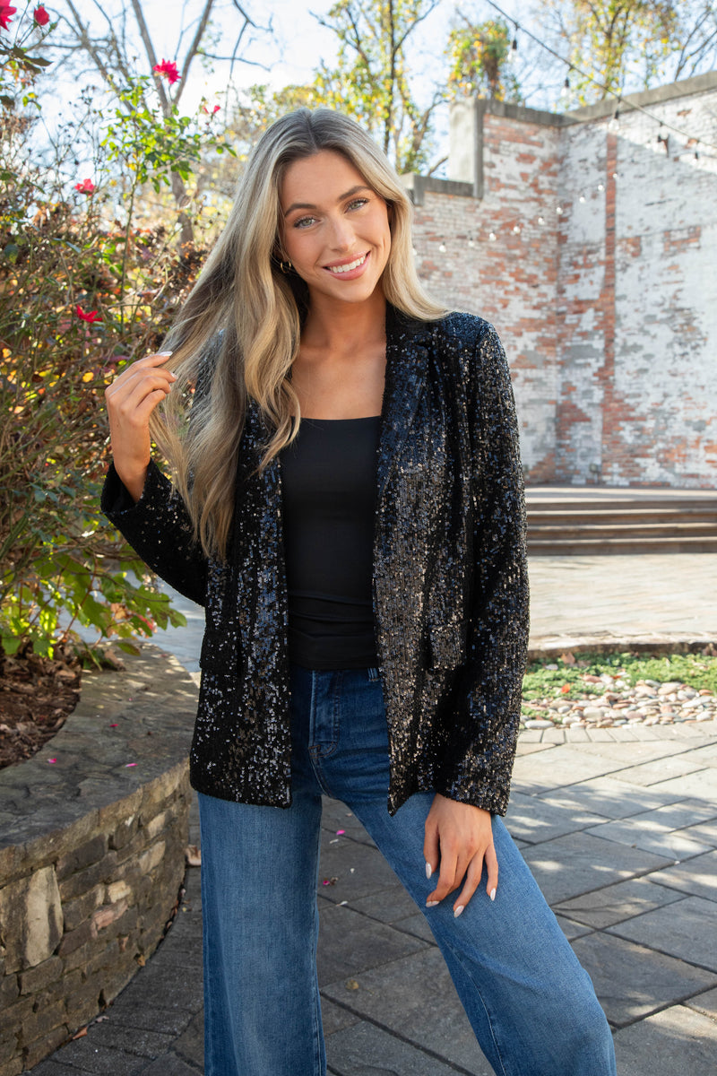 Payton Sequin Blazer, Black | Steve Madden