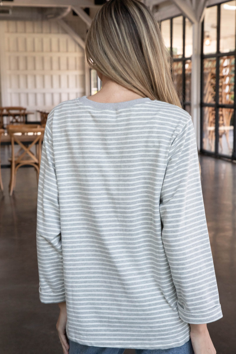 Meera Striped French Terry Top, Heather Grey