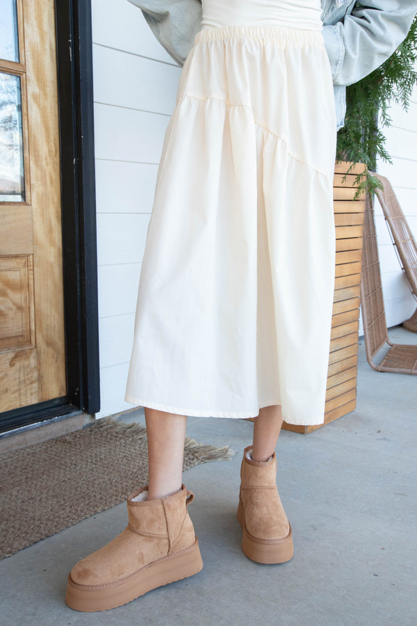 Emory Poplin Midi Skirt, Natural