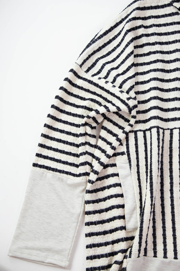 Amalia Stripe Contrast Hoodie, Cream/Black | Extended Sizes