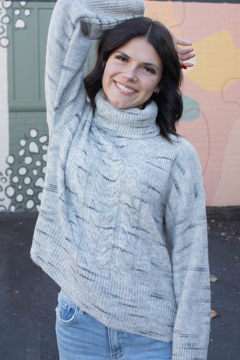 Feeling Cozy Cable Sweater, Light Grey Multi | Sanctuary