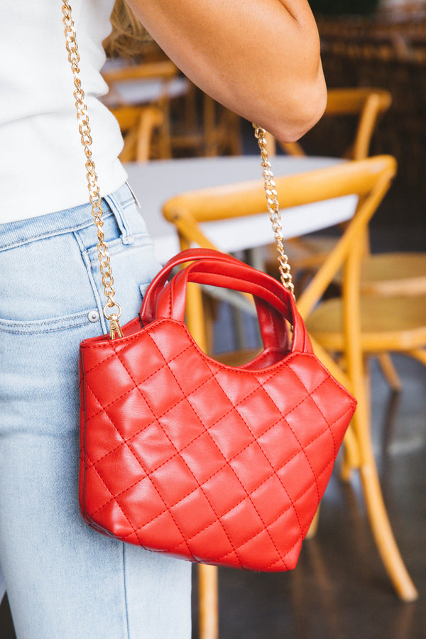 Addie Quilted Mini Bag, Red