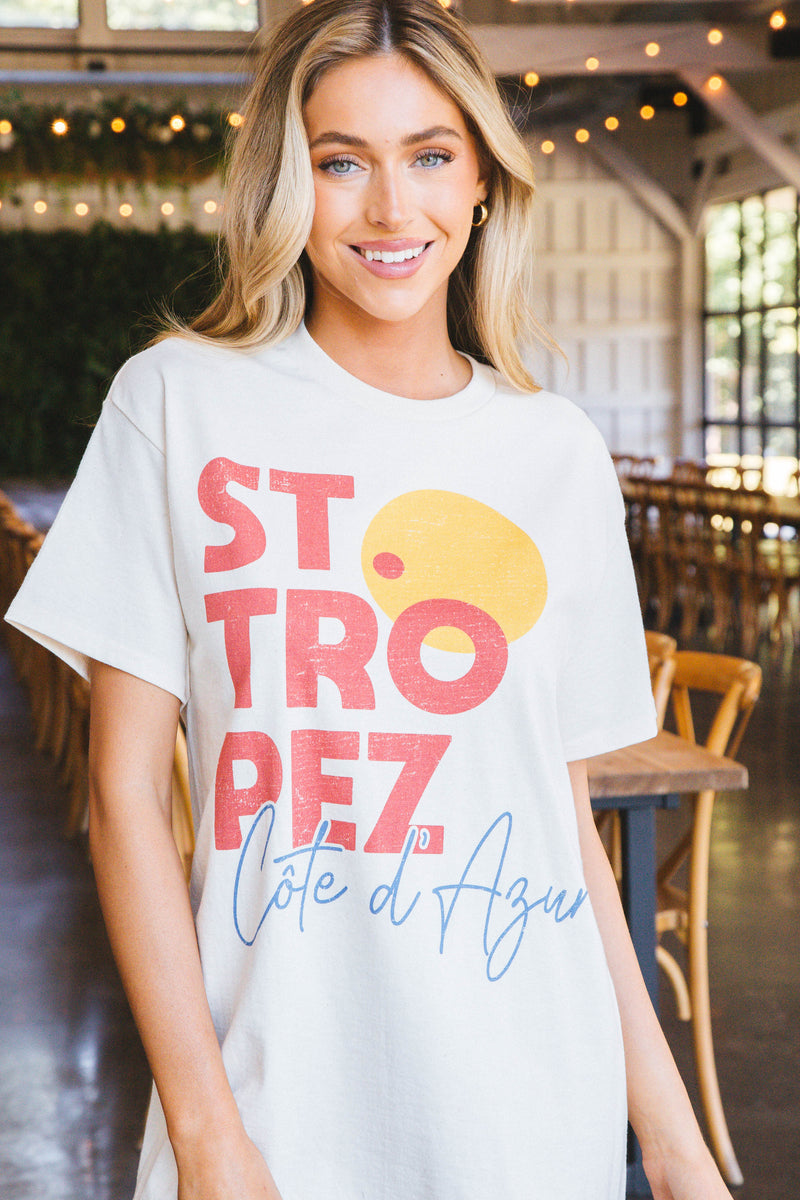 St Tropez Oversized Graphic Tee, Ivory