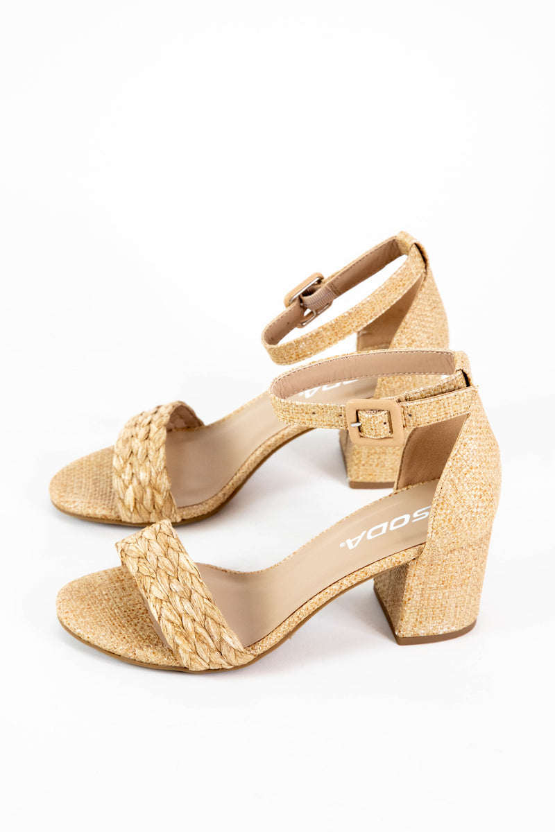 Tart Block Heel Sandal, Natural Raffia