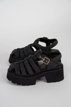 Tavi Raffia Caged Chunk Sandal, Black | Coconuts by Matisse