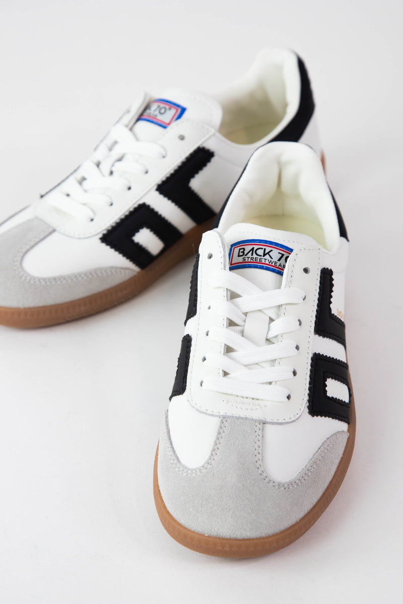 Cloud Lace Up Vintage Sneaker, White Black | Back 70