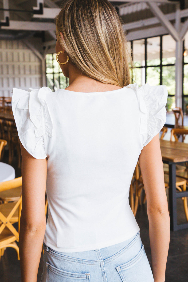 Brynn Ruffle Sleeve Top, White