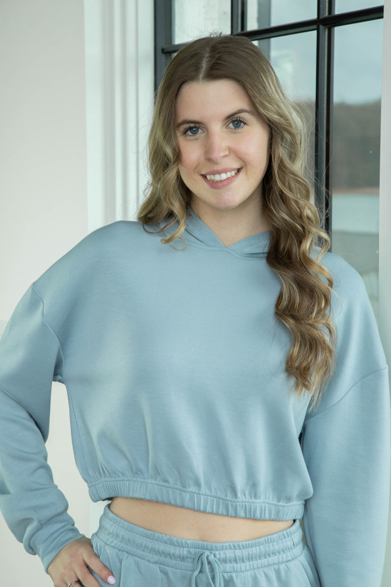 Georgia Cropped Hoodie, Blue Stone