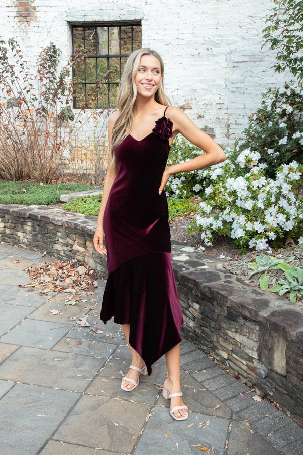 Lucille Velvet Dress, Wine | Steve Madden