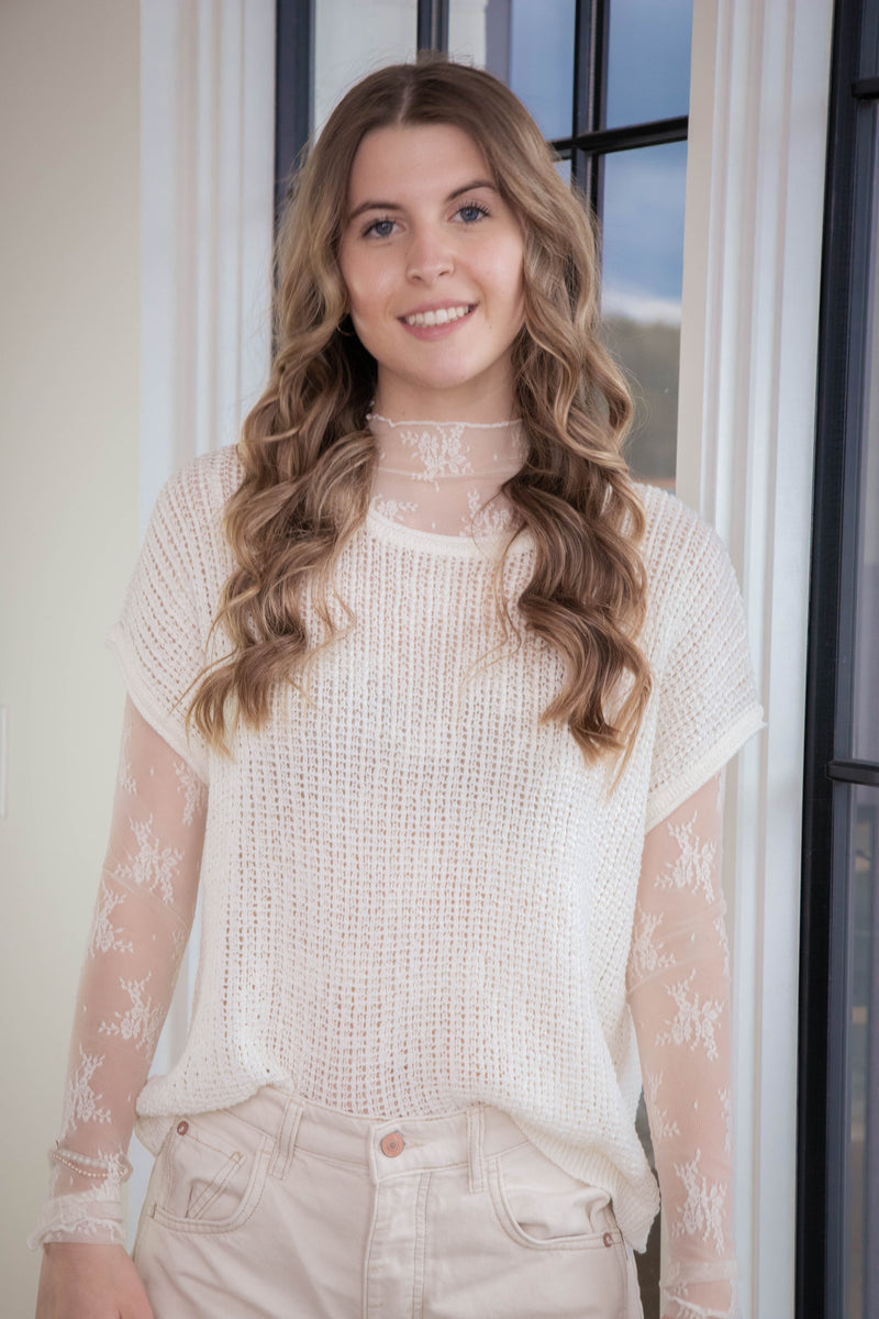 Remi Lace Sheer Top, Ivory