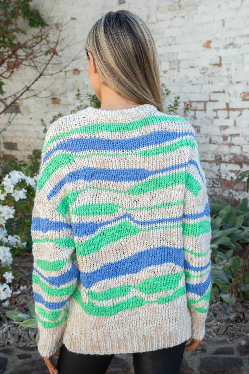 India Multi Color Sweater, Blue/Beige