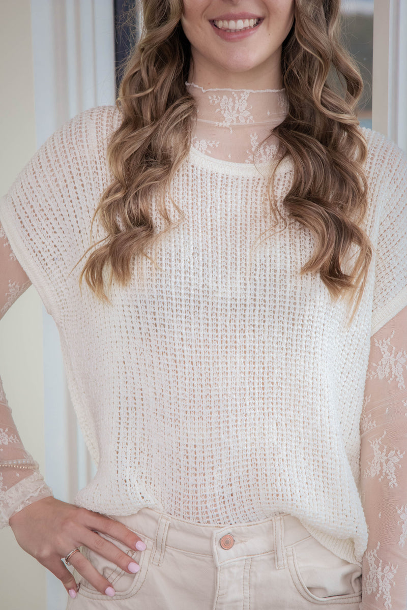 Remi Lace Sheer Top, Ivory