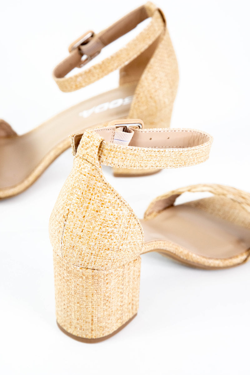 Tart Block Heel Sandal, Natural Raffia