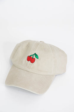 Cherry Embroidered Baseball Cap, Ash Mocha