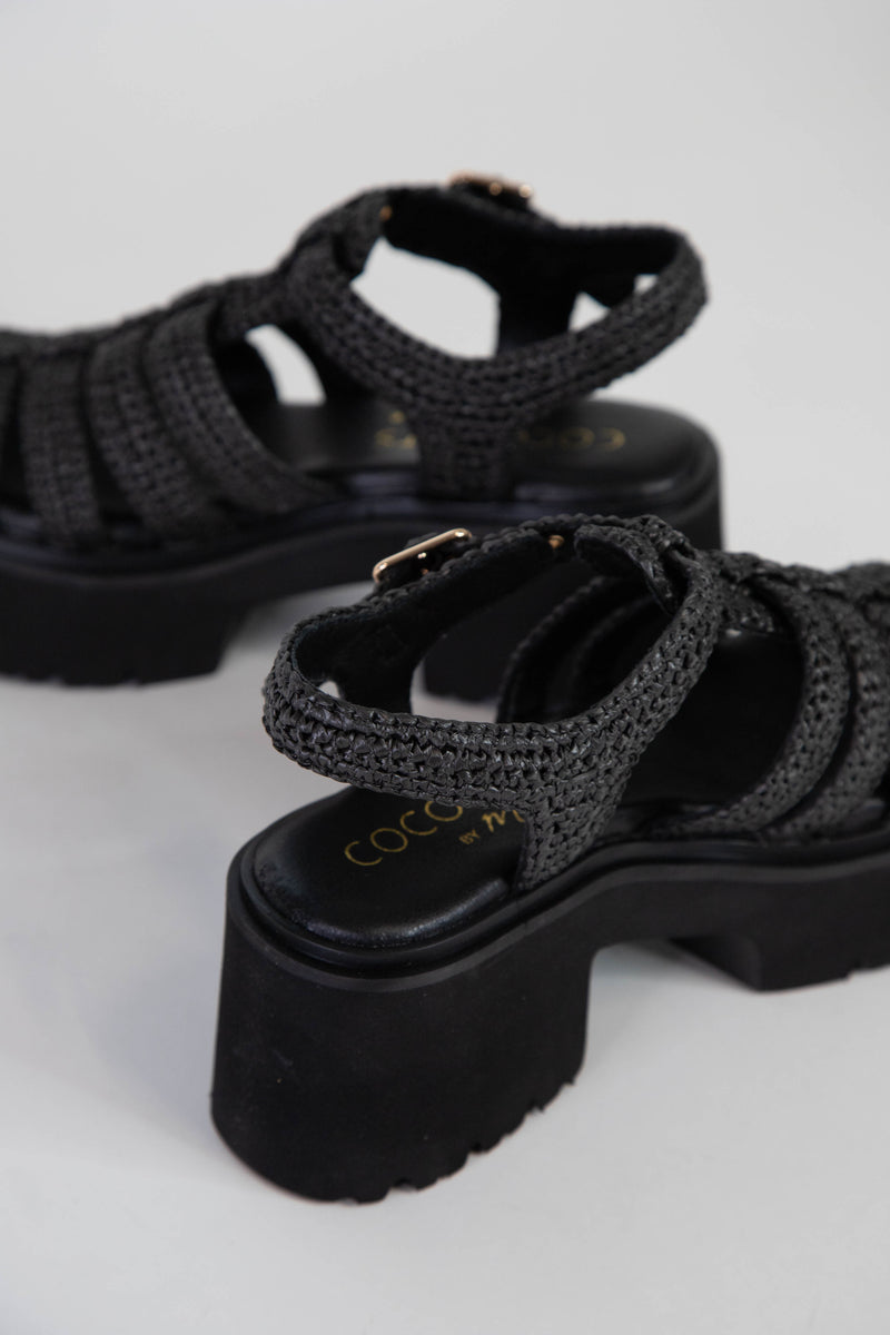 Tavi Raffia Caged Chunk Sandal, Black | Coconuts by Matisse