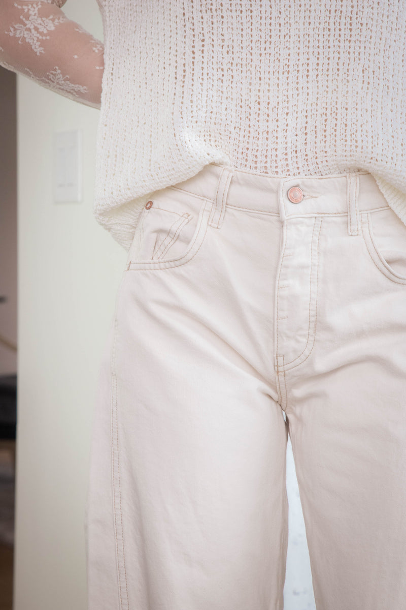 Good Luck Mid Rise Barrel Jean, Milk | Free People