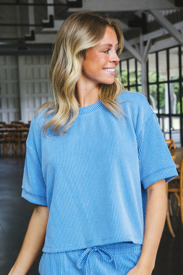 Katrina Ribbed Top, Blue