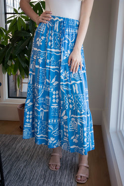 Titania Boho Print Midi Skirt, Blue