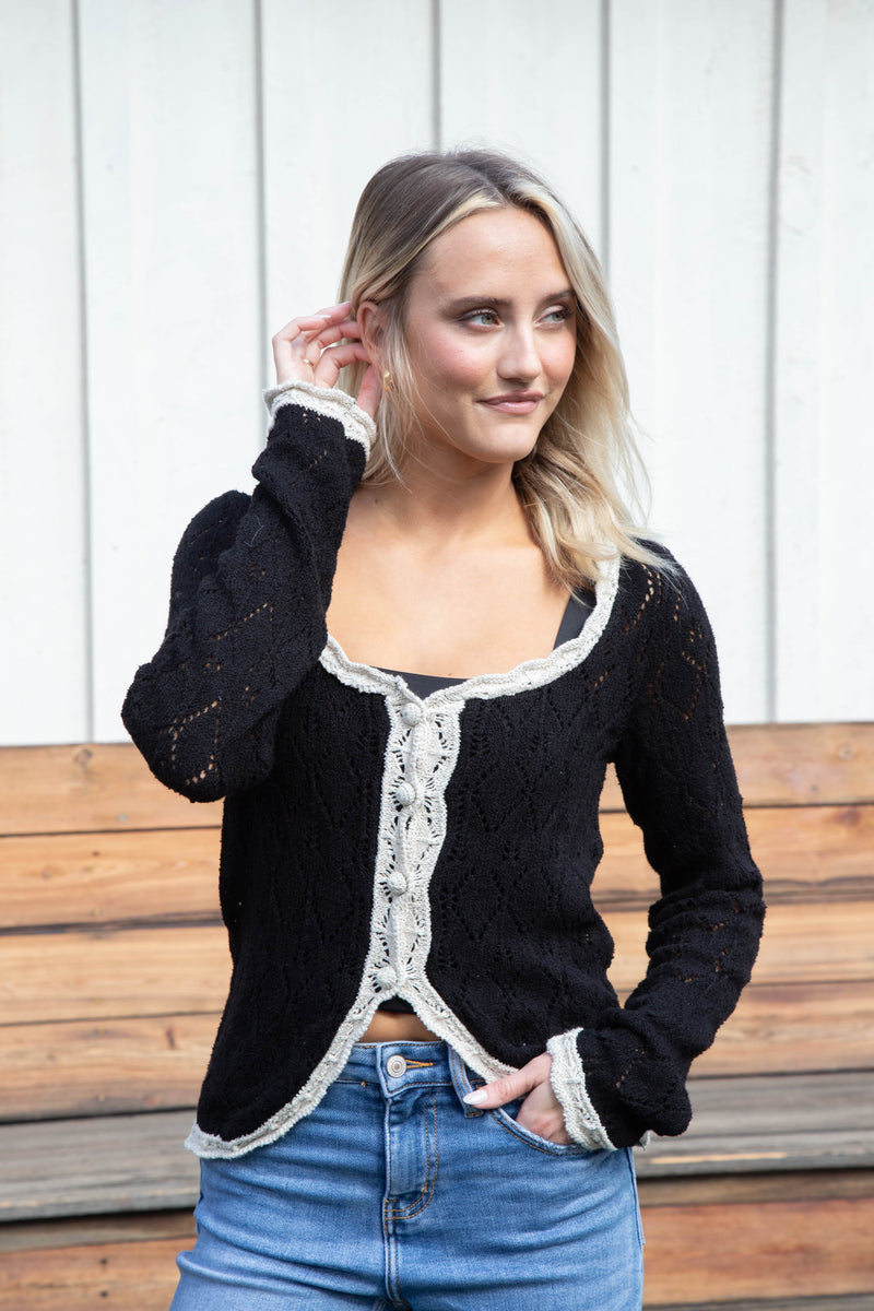 Adelene Cardigan, Black Cream Combo | Free People