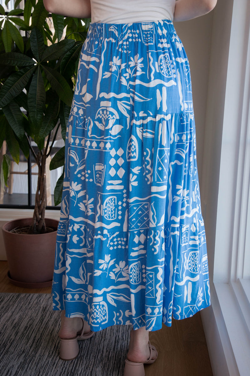 Titania Boho Print Midi Skirt, Blue