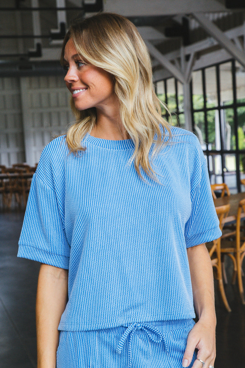 Katrina Ribbed Top, Blue