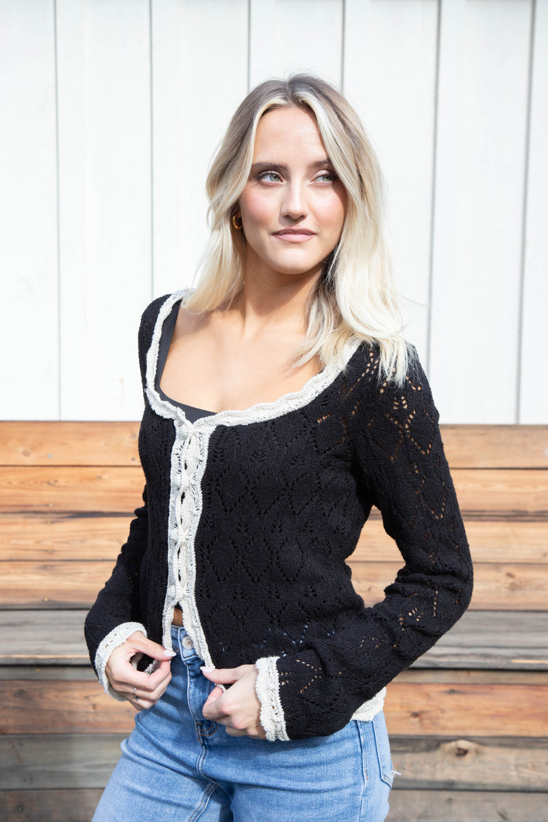 Adelene Cardigan, Black Cream Combo | Free People