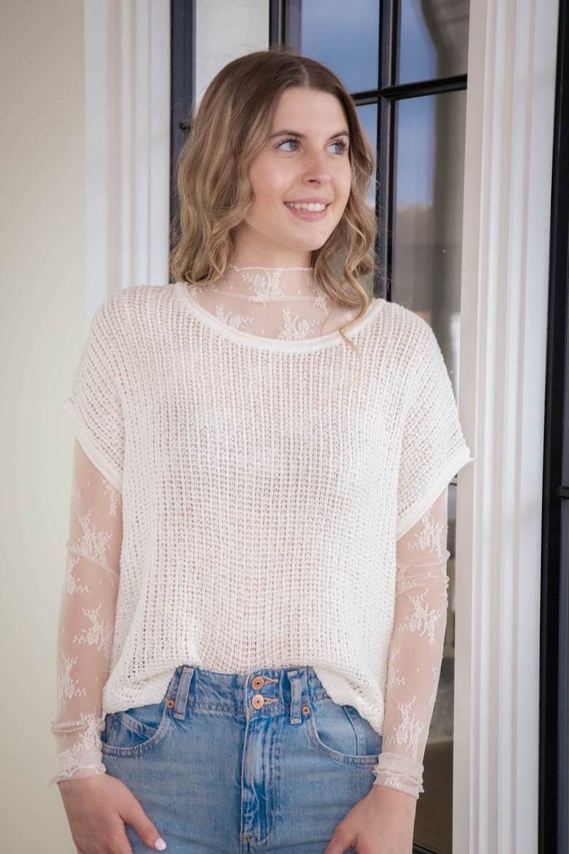 Remi Lace Sheer Top, Ivory