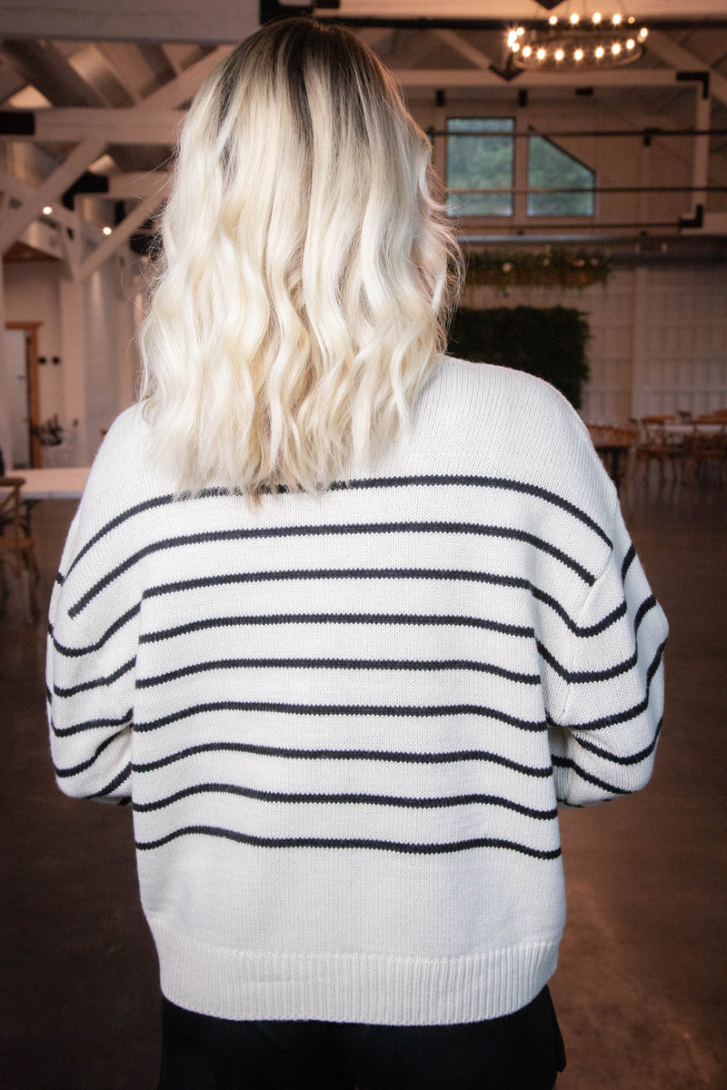 Fatima Striped Cardigan, White/Black | RD Style