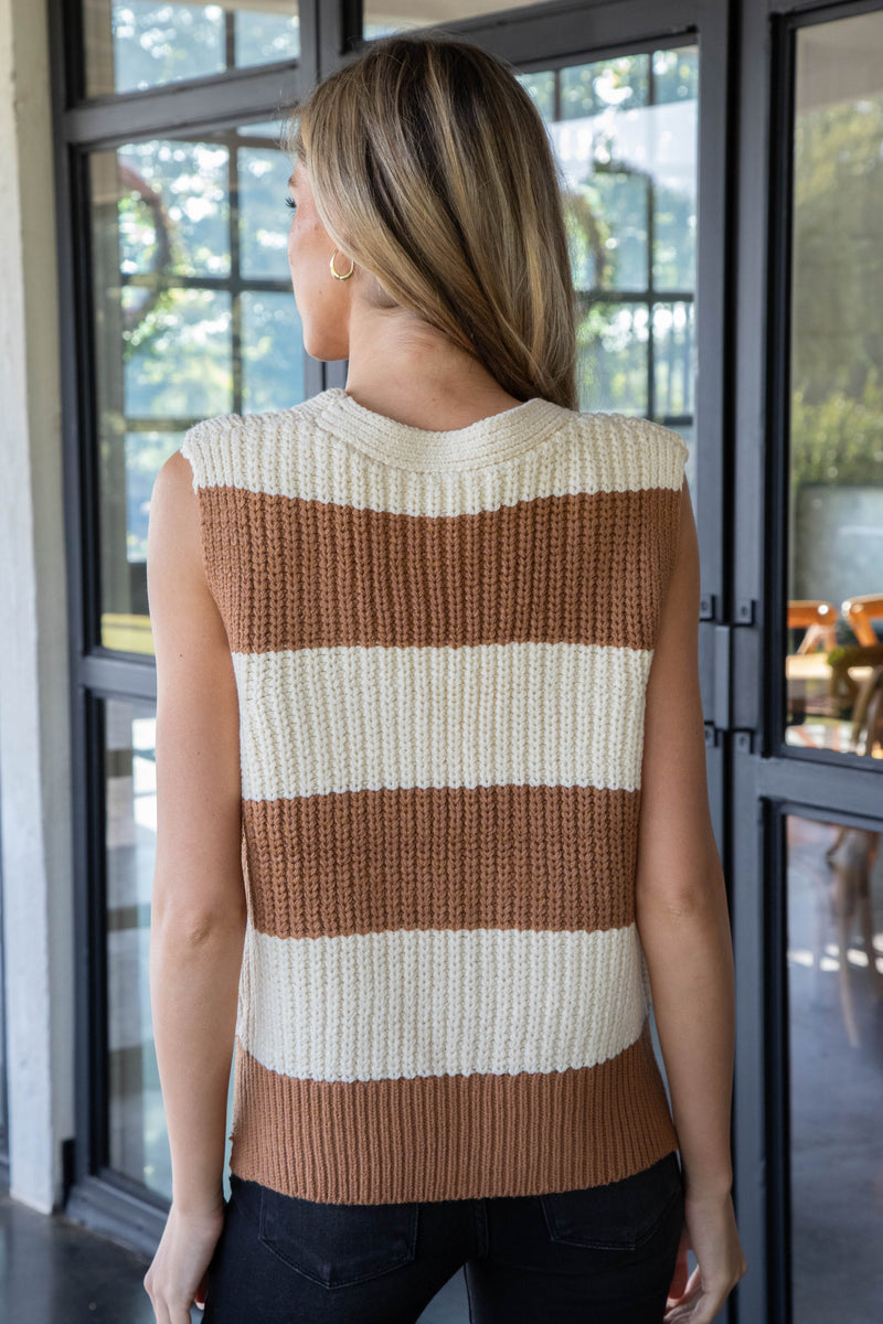 Mae Striped Sweater Vest, Coffee/Oatmeal