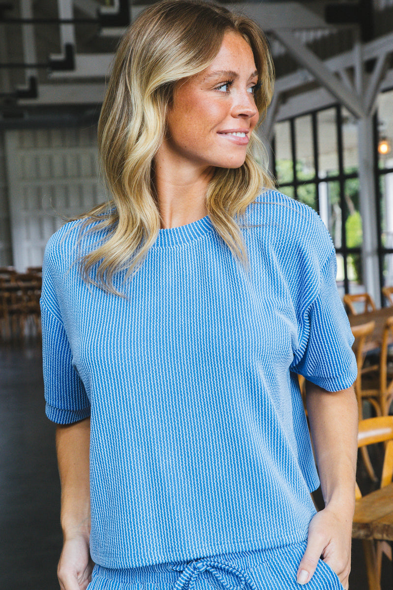 Katrina Ribbed Top, Blue