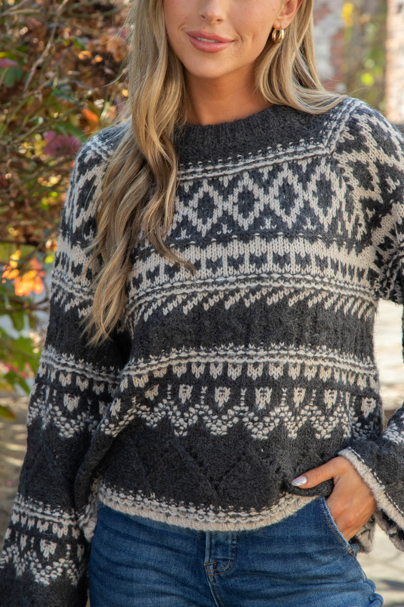 Fairisle Crew Neck Sweater, Heather Ash Multi | Sanctuary