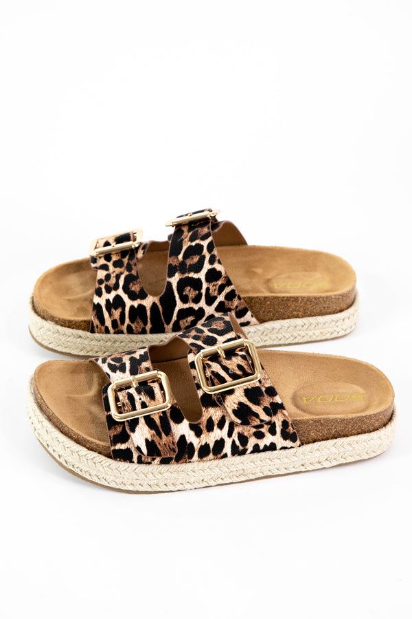 Marfa Platform Double Buckle Sandal, Leopard