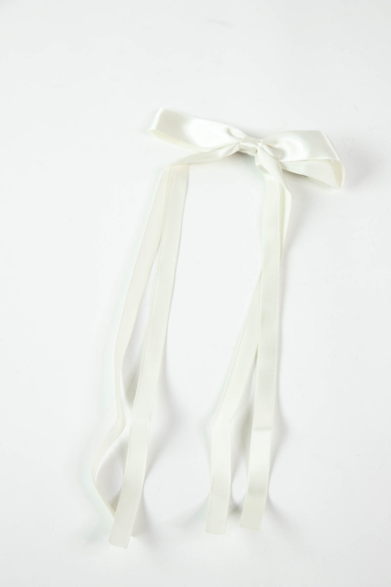 Vivi Long Bow Hair Clip, Off White