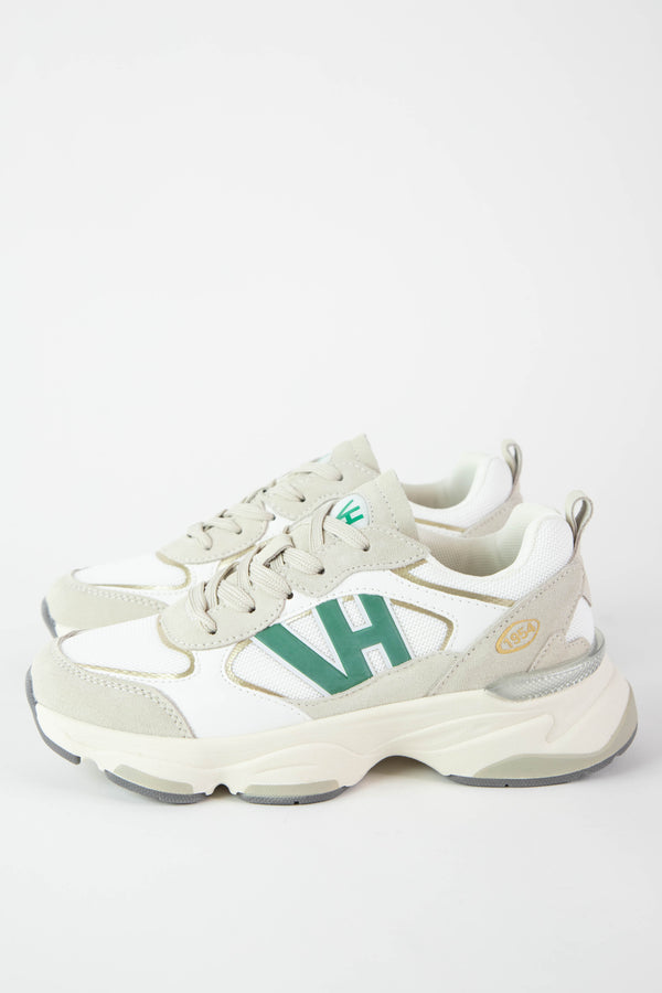 Dash Logo Running Sneaker, White/Green/Washed Gold | Vintage Havana