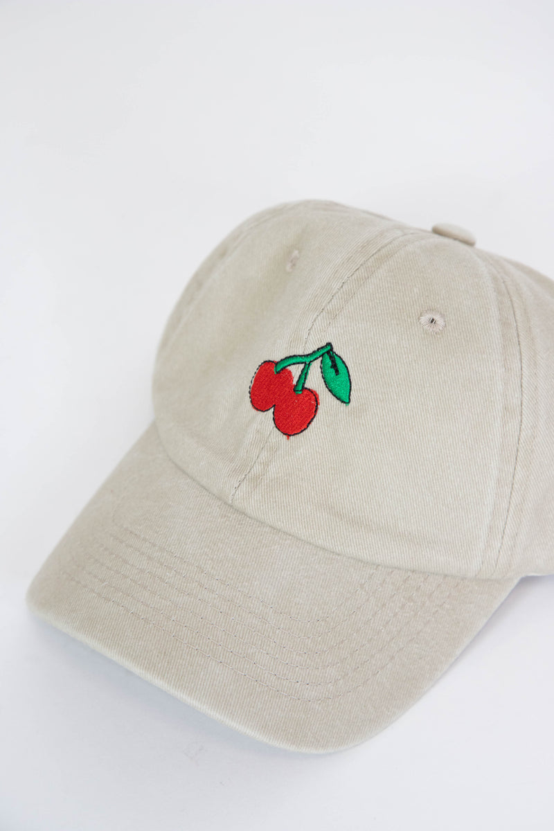 Cherry Embroidered Baseball Cap, Ash Mocha