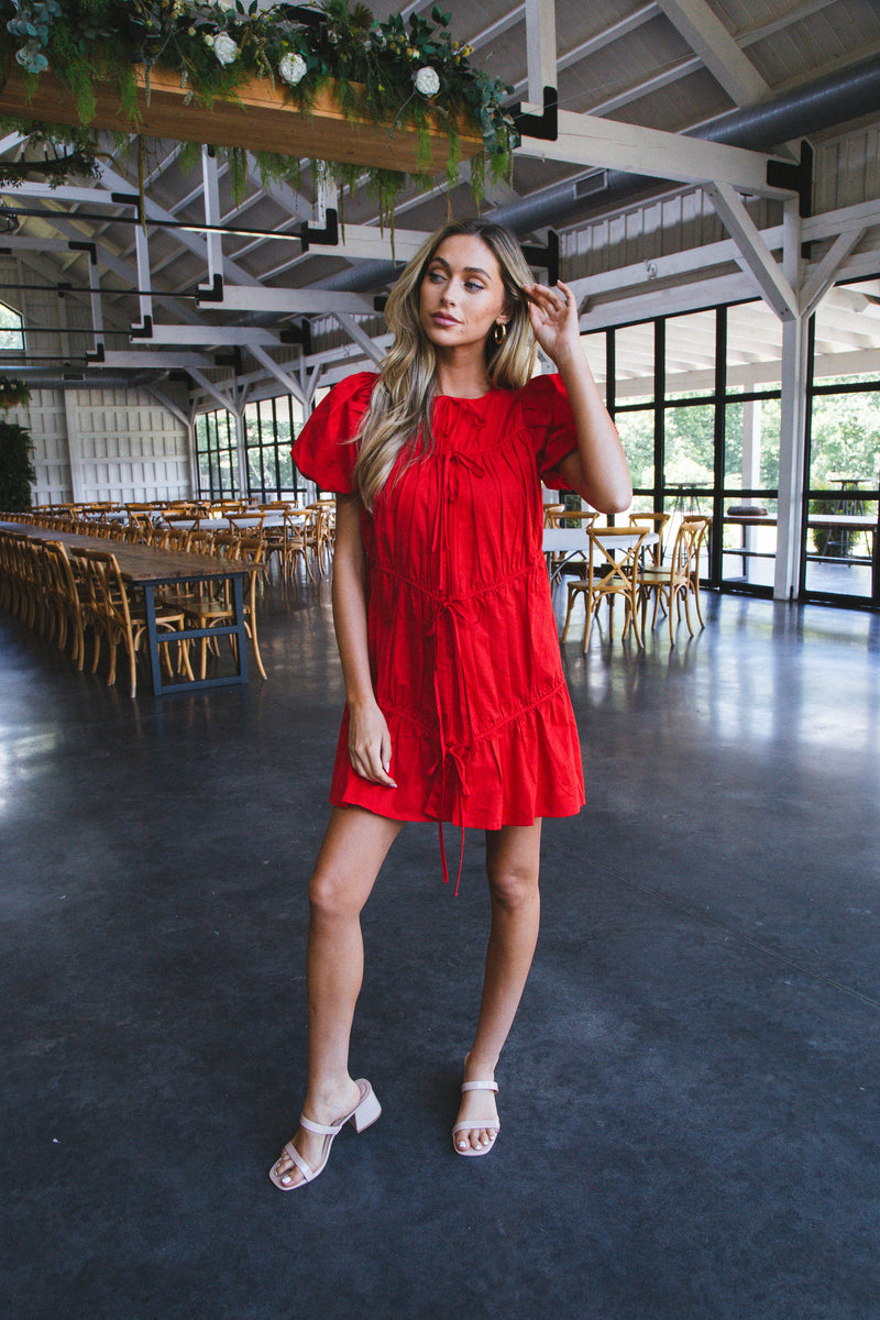 Veronica Puff Sleeve Dress, Red