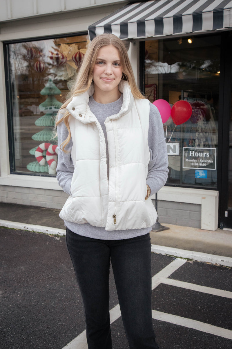 Jalyssa Zip Up Puffer Vest, Ivory