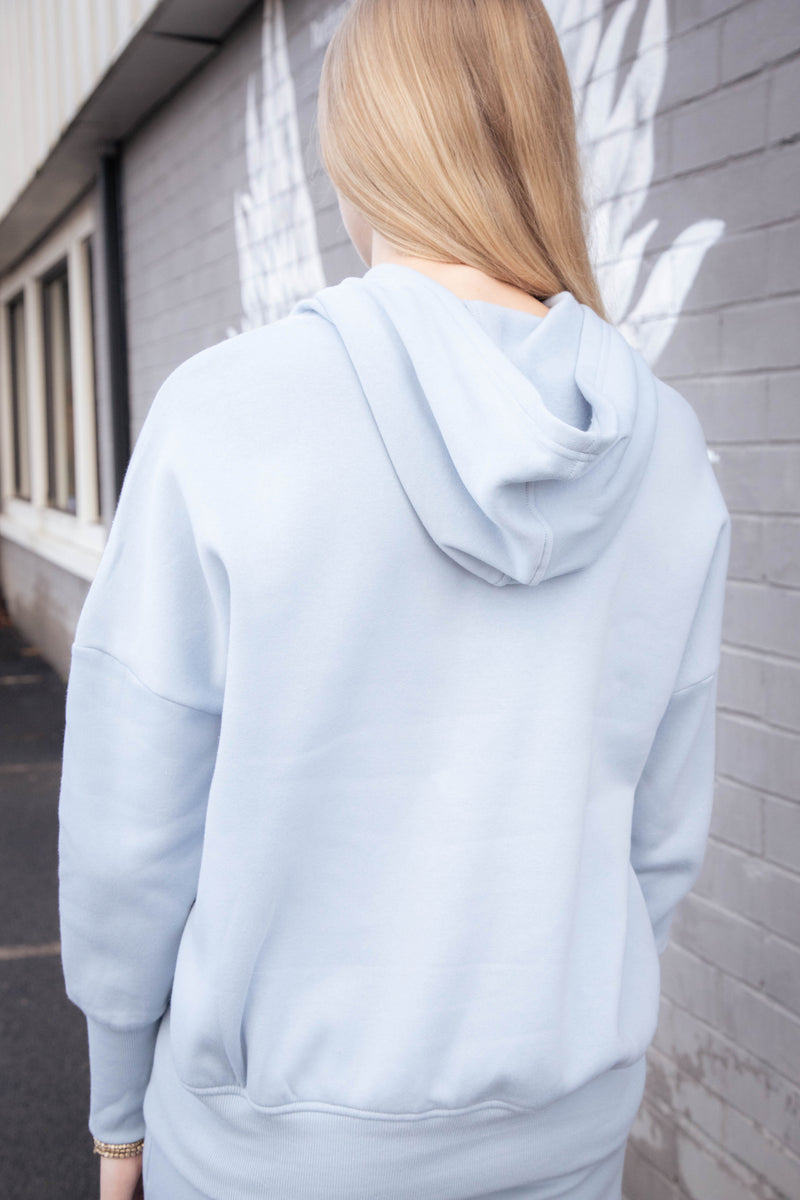 Anna Fleece Half Snap Hoodie, Ash Blue