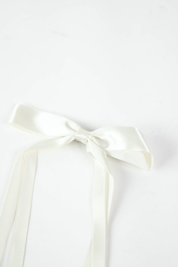 Vivi Long Bow Hair Clip, Off White