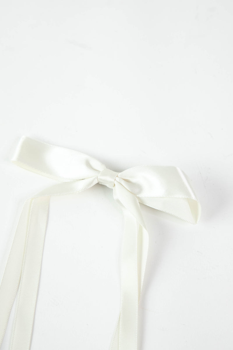 Vivi Long Bow Hair Clip, Off White