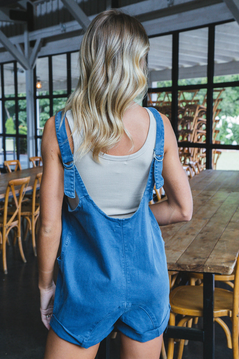 Azalea Washed Denim Romper, Blackberry